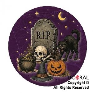 HALLOWEEN PLATO REDONDO CHICO CRIATURAS DE TERROR X 8 UNIDADES
